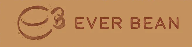 Et stiliseret kaffebønnelogo efterfulgt af ordene "EVER BEAN" i brun tekst på en lysebrun baggrund.