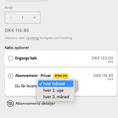 Vælg Abonnement og tider