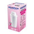 En lyserød papkasse mærket "Aquaphor, A5 MG, Magnesium Filter" viser en hvid patron, der understreger dens rolle som Aquaphor A5 MG-filteret. Emballagen fremhæver dets overlegne magnesiumindhold og antibakterielle egenskaber, hvilket sikrer fremragende vandkvalitet. Mærke: AQUAPHOR.