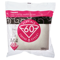 Hario Papirfiltre V60, størrelse 03. Pakke med 100 biologisk nedbrydelige naturhvide filtre i hvid og pink emballage med "V60 Flexible Coffee Style!" logo fra Hario.