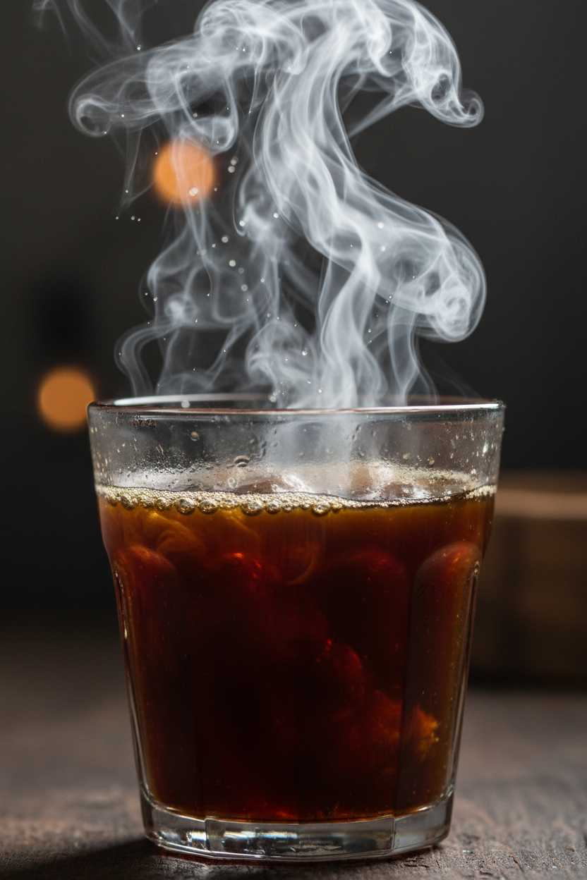 Et glas varm Kaffesmagning-kaffe med stigende damp – perfekt til at udforske forskellige bryggemetoder.